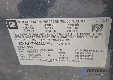 2012 Cadillac Srx Luxury Collection from USA, damaged, VIN 3GYFNAE30CS531551